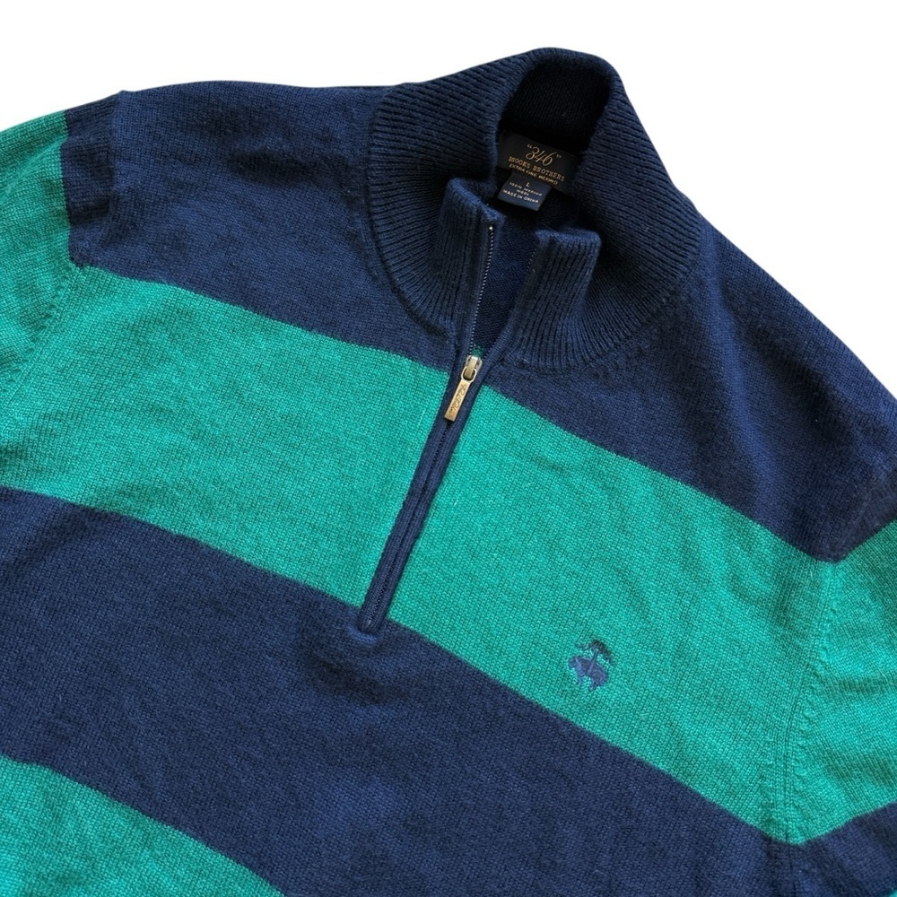 Brooks Brothers 346 Sweater Mens Large Stretch Merino Wool Blend Green Full Zip
